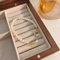 Faux Pearl Tulip Bracelet Flower Necklace Set