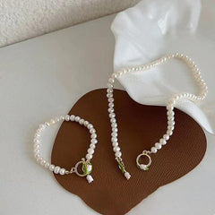 Faux Pearl Tulip Bracelet Flower Necklace Set