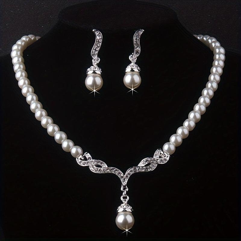 Bead Rhinestone Bridal Necklace Set Wedding Jewelry Accessories