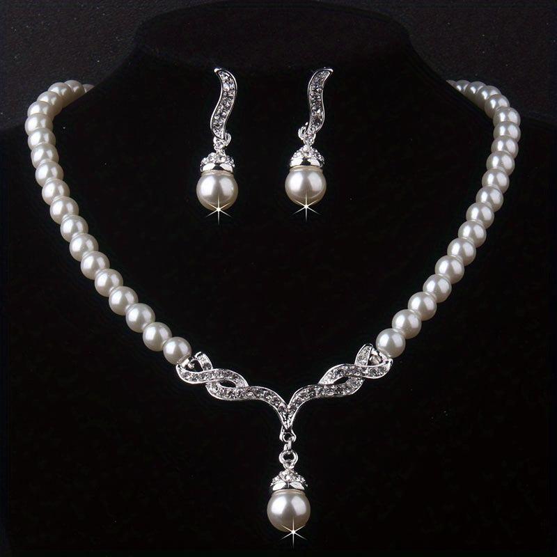Bead Rhinestone Bridal Necklace Set Wedding Jewelry Accessories