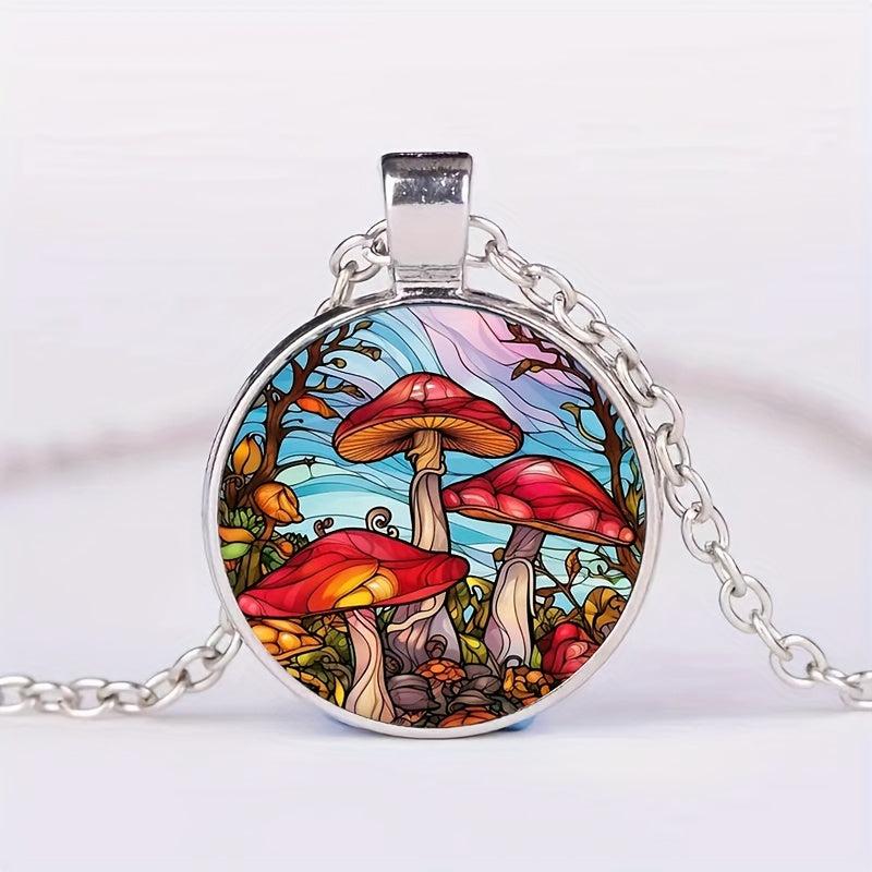 Round Mushroom Crystal Bead Pendant Necklace For Men And Women