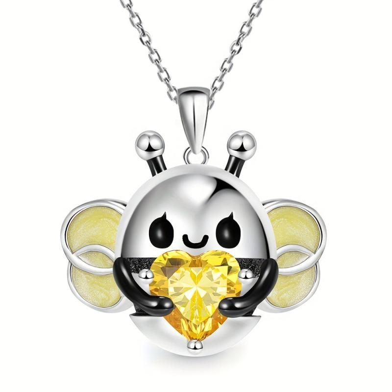 Heart Gemstone Bee Pendant Necklace - Perfect Gift for Her