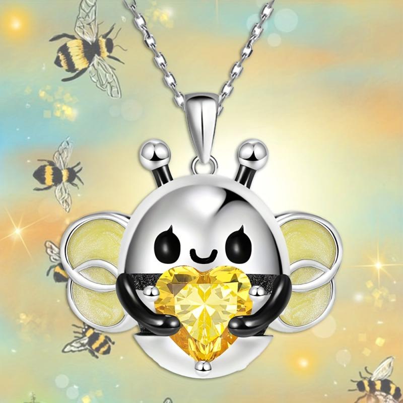 Heart Gemstone Bee Pendant Necklace - Perfect Gift for Her