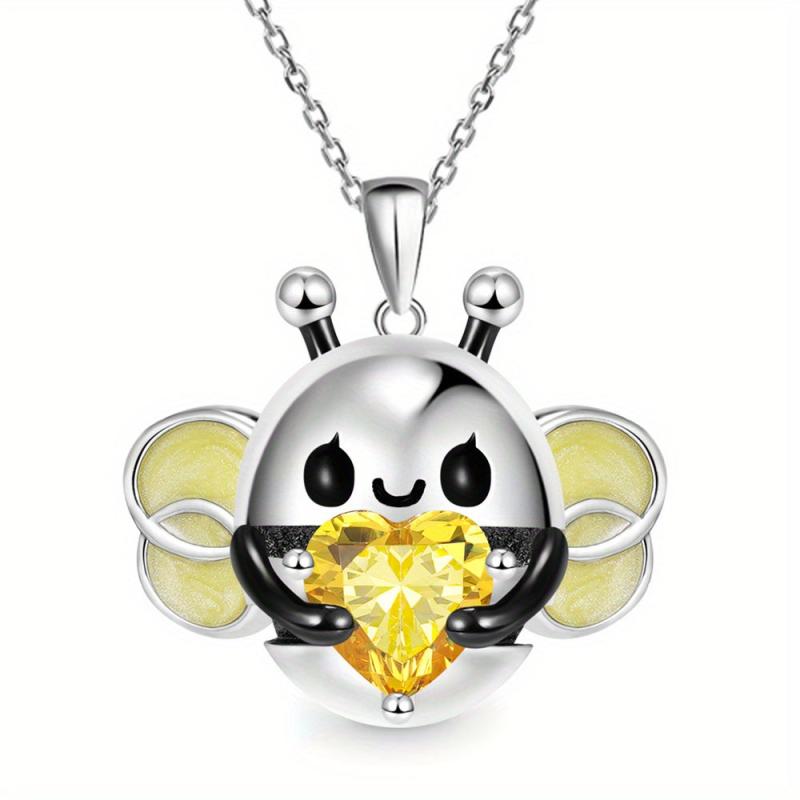 Heart Gemstone Bee Pendant Necklace - Perfect Gift for Her