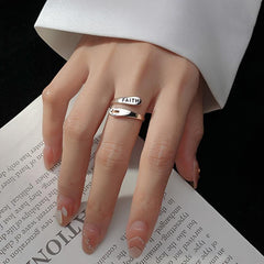 Silvery Faith Cross Adjustable Ring