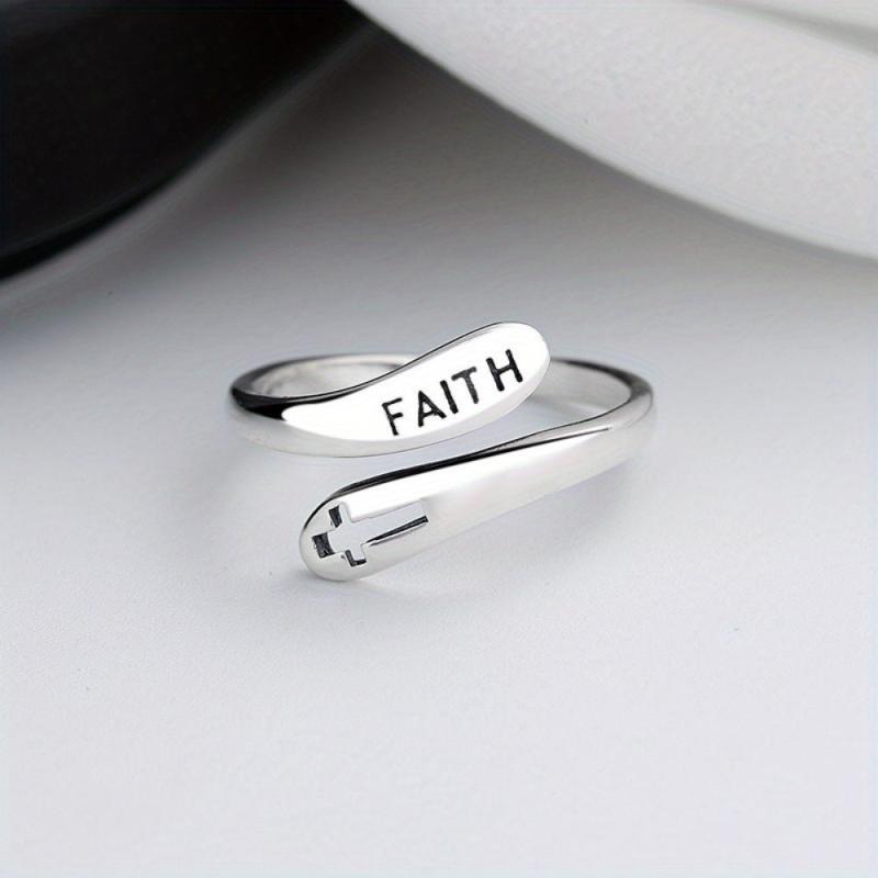 Silvery Faith Cross Adjustable Ring