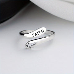 Silvery Faith Cross Adjustable Ring