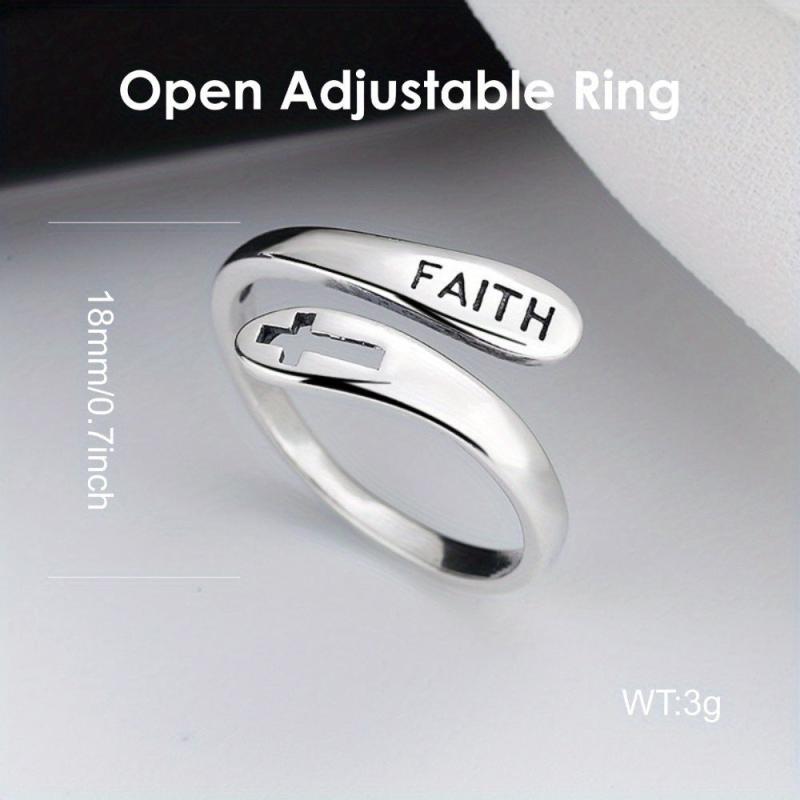Silvery Faith Cross Adjustable Ring