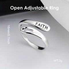 Silvery Faith Cross Adjustable Ring