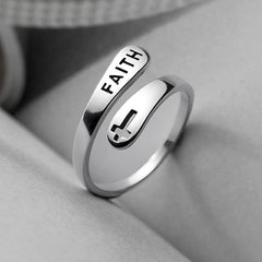 Silvery Faith Cross Adjustable Ring