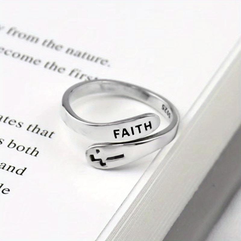 Silvery Faith Cross Adjustable Ring