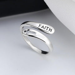 Silvery Faith Cross Adjustable Ring