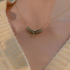 Fairy Glass Stone Bead Necklace Female Niche Sense Jade Stone Clavicle Chain
