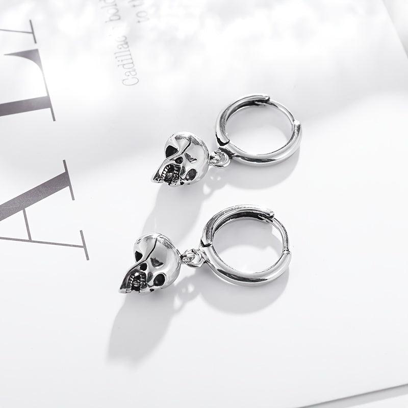 Retro Gothic Silver Skull Pendant Earrings Halloween Gift