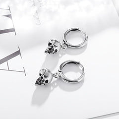 Retro Gothic Silver Skull Pendant Earrings Halloween Gift