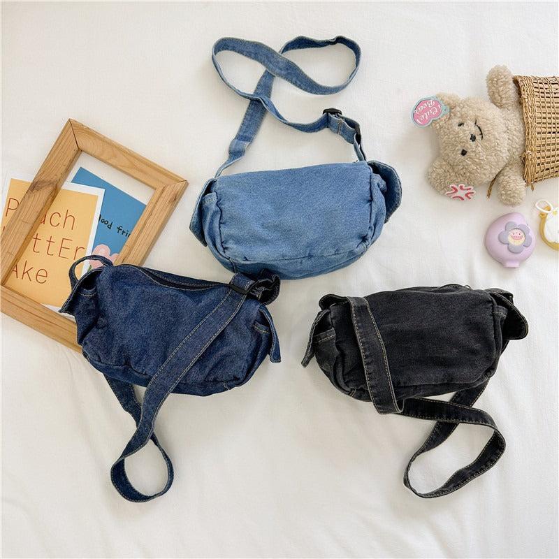 Kids Denim Crossbody Bag Boys Girls Canvas Shoulder Bag