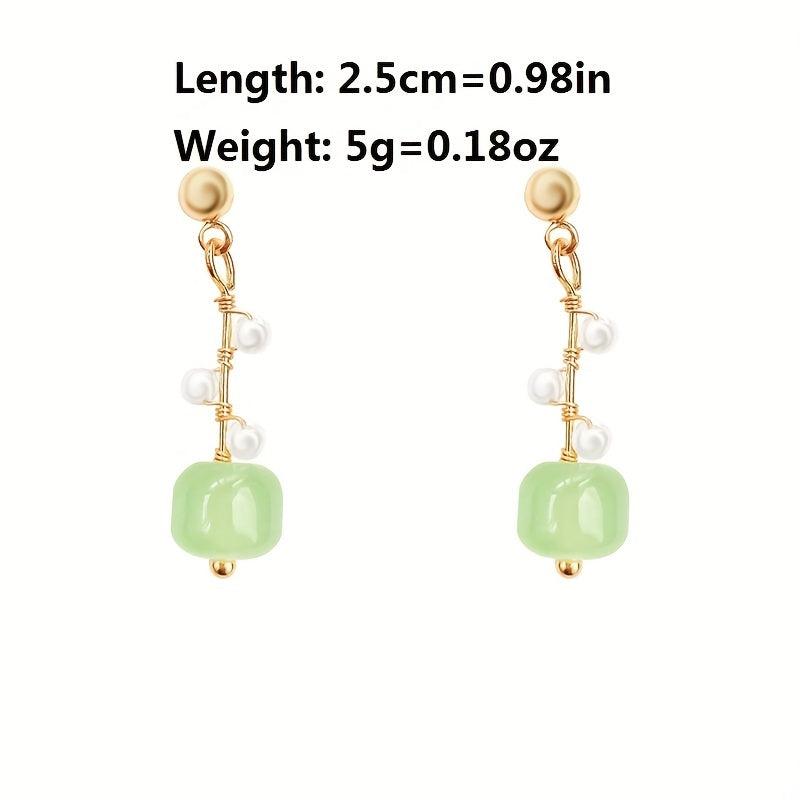 Jade Beads Pearl Stud Earrings Pastoral Style Ear Drops