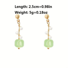 Jade Beads Pearl Stud Earrings Pastoral Style Ear Drops