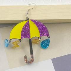 Acrylic Rainbow Umbrella Drop Earrings Funny Creative Weather Jewelry