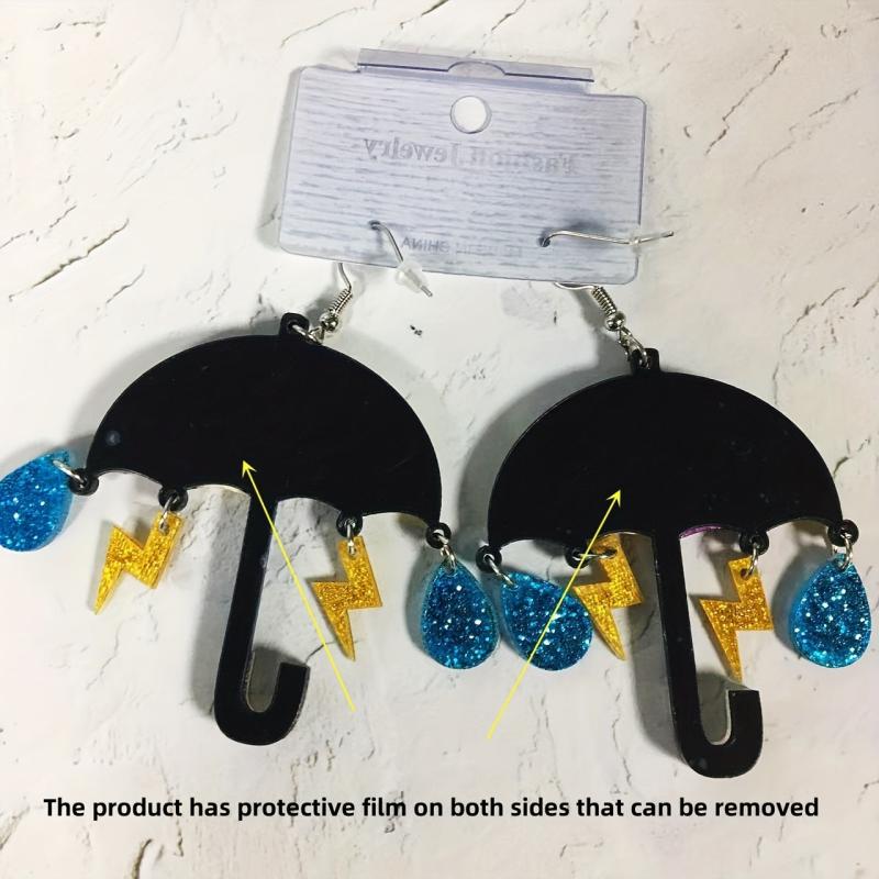 Acrylic Rainbow Umbrella Drop Earrings Funny Creative Weather Jewelry