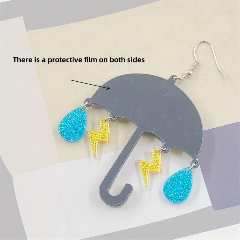 Acrylic Rainbow Umbrella Drop Earrings Funny Creative Weather Jewelry