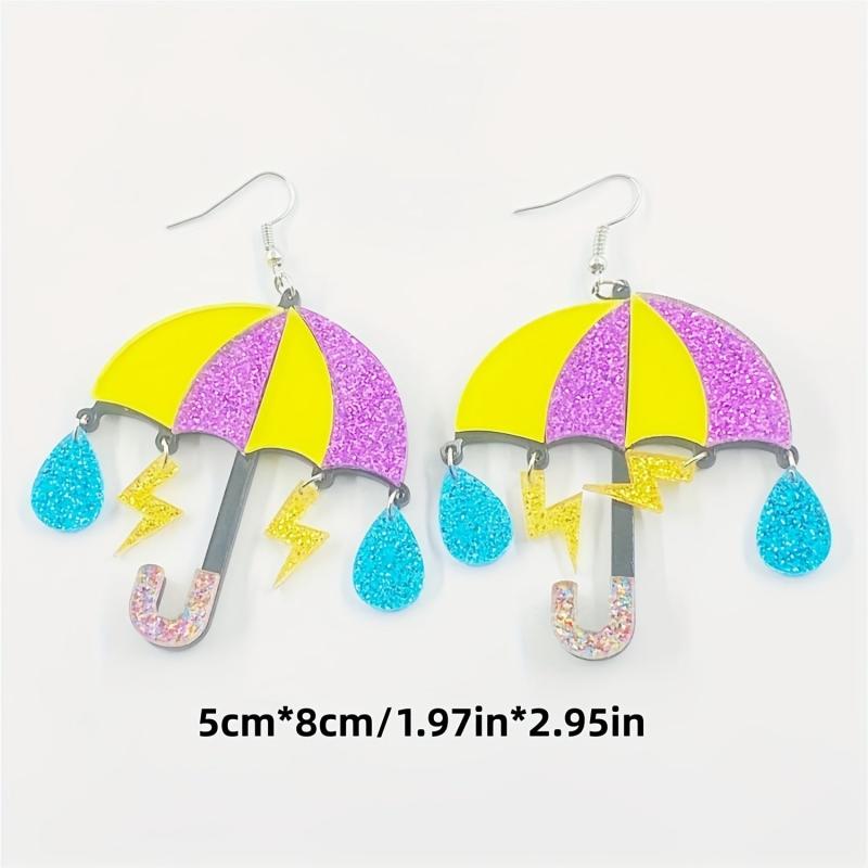 Acrylic Rainbow Umbrella Drop Earrings Funny Creative Weather Jewelry