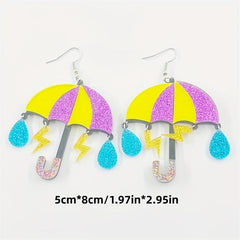 Acrylic Rainbow Umbrella Drop Earrings Funny Creative Weather Jewelry