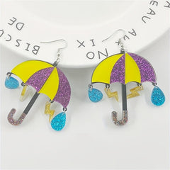 Acrylic Rainbow Umbrella Drop Earrings Funny Creative Weather Jewelry