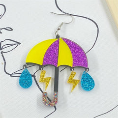 Acrylic Rainbow Umbrella Drop Earrings Funny Creative Weather Jewelry