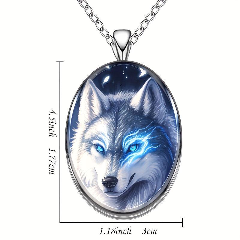 Wolf Round Pendant Necklace Hip Hop Animal Necklace