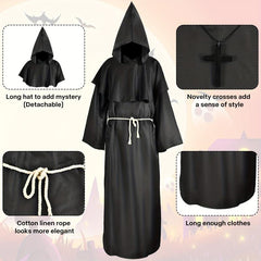 Halloween Monk Costume Pastor Robe Medieval Renaissance Robe