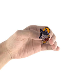 Full Moon Wolf And Fallen Leaf Enamel Pin Animal Art Brooch Accessory