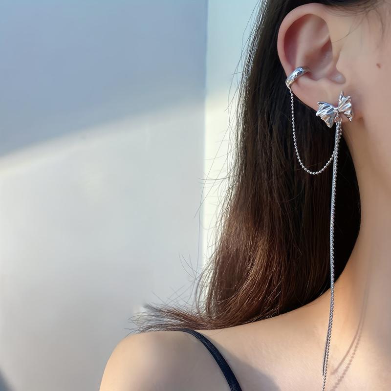 Bowknot Ear Bone Clip Women's Jewelry Metal Chain Clip On Earrings