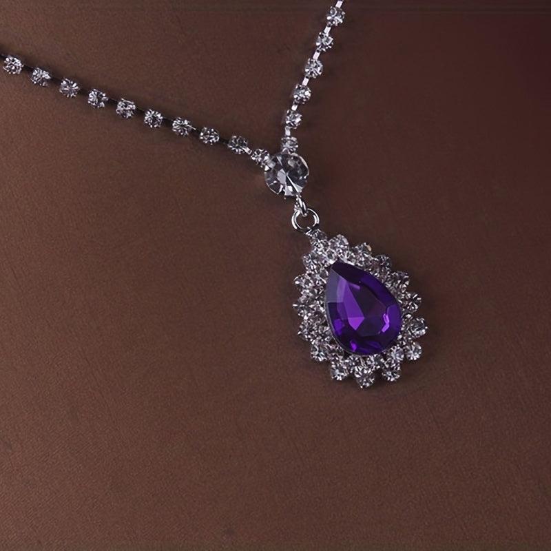 Purple Crown Necklace and Earring Set for Bride Wedding
