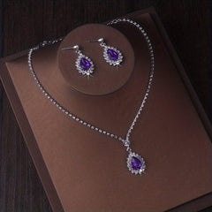 Purple Crown Necklace and Earring Set for Bride Wedding