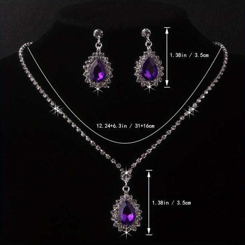 Purple Crown Necklace and Earring Set for Bride Wedding