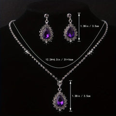 Purple Crown Necklace and Earring Set for Bride Wedding