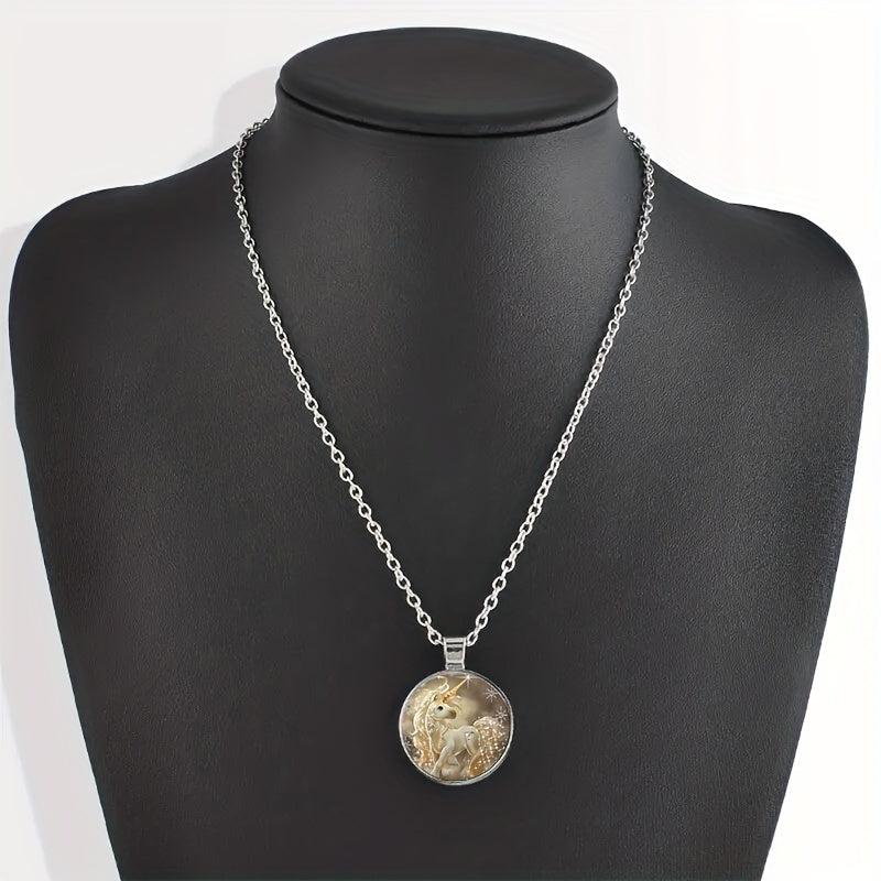 Round Unicorn Crystal Bead Pendant Necklace for Boys and Girls