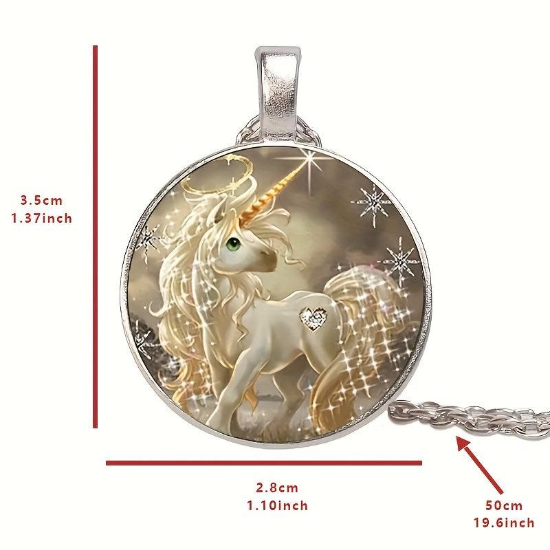 Round Unicorn Crystal Bead Pendant Necklace for Boys and Girls