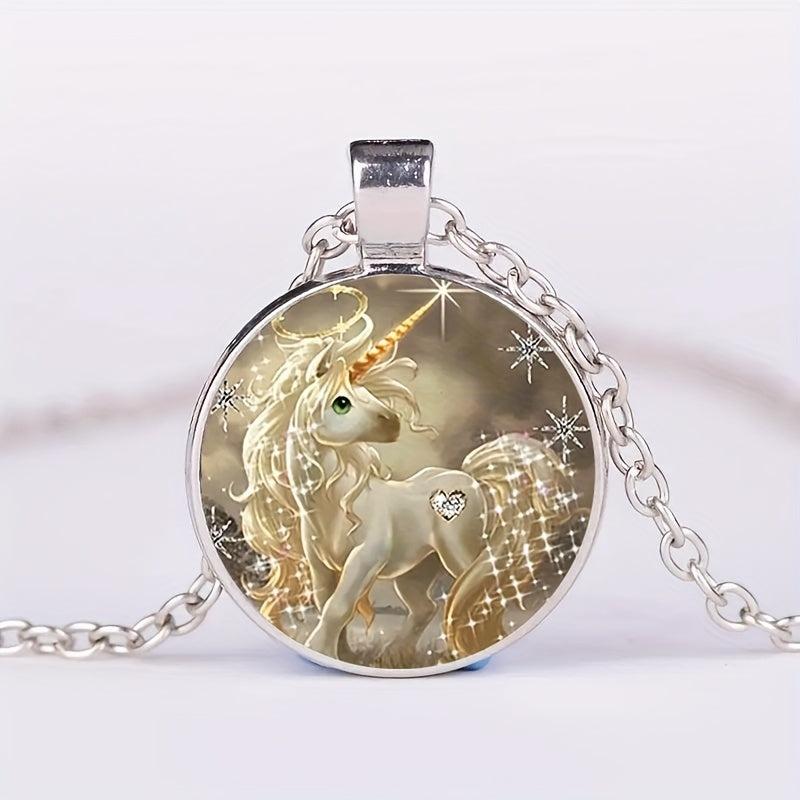 Round Unicorn Crystal Bead Pendant Necklace for Boys and Girls