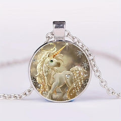 Round Unicorn Crystal Bead Pendant Necklace for Boys and Girls