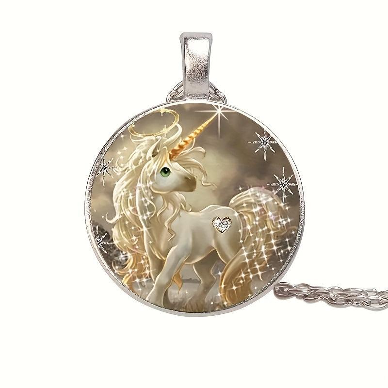 Round Unicorn Crystal Bead Pendant Necklace for Boys and Girls
