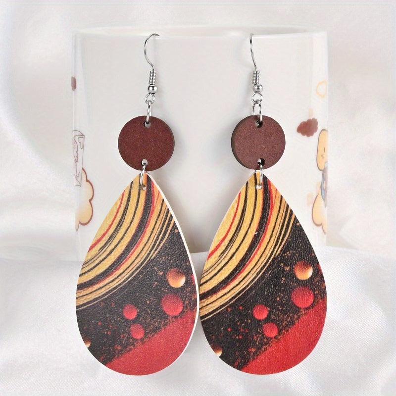 Planet Pattern Faux Leather Earrings Party Jewelry