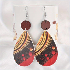 Planet Pattern Faux Leather Earrings Party Jewelry