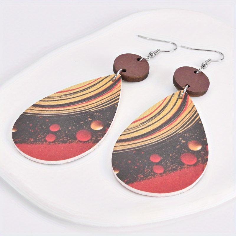 Planet Pattern Faux Leather Earrings Party Jewelry