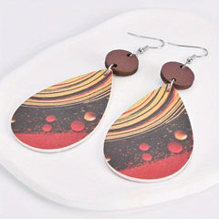 Planet Pattern Faux Leather Earrings Party Jewelry