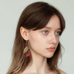 Planet Pattern Faux Leather Earrings Party Jewelry