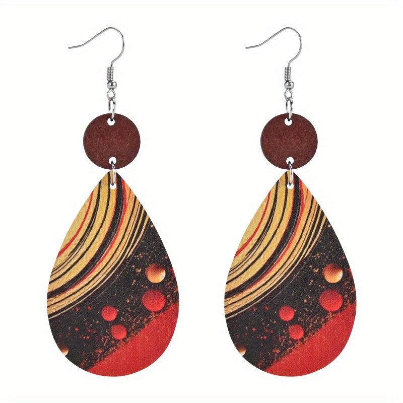Planet Pattern Faux Leather Earrings Party Jewelry