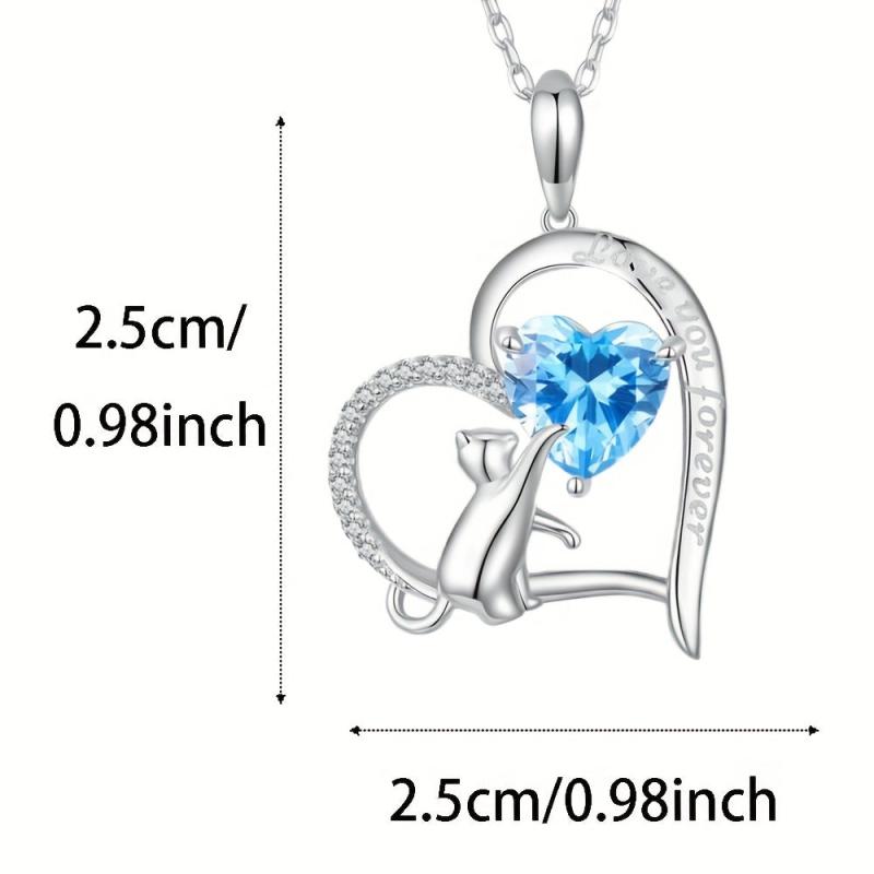 Sapphire Kitten Pendant Heart Necklace - Perfect Gift For Girls