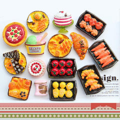 Mini Food Magnets Set - Croissant, Hamburger, Cake Resin DIY Kit
